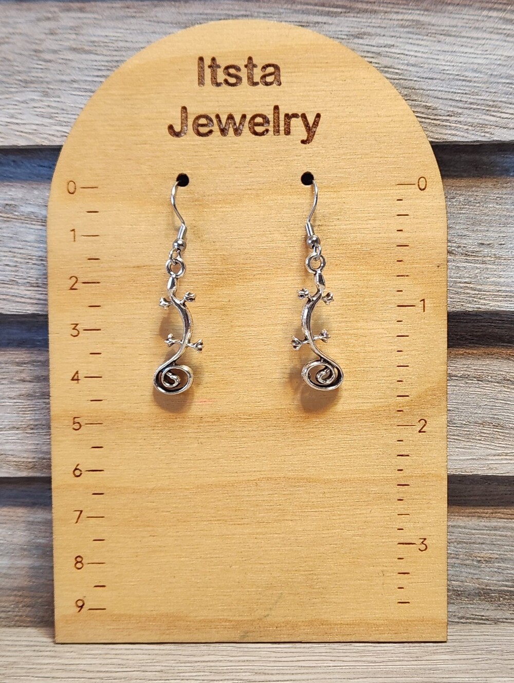 Gecko Tibetan Silver Charms on Stainless Steel French Earwires A15